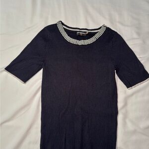 Karl Lagerfeld Black Sweater with Pearl collar